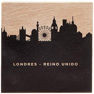 Imagem de Arte Maníacos Bloco em madeira Londres Preto - 15x15cm