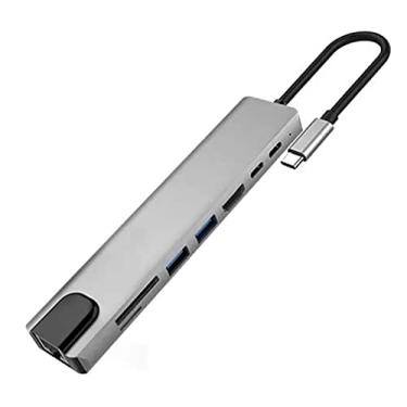 Imagem de Hub adaptador tipo C para Hdmi 8 em 1, Para MACBOOK, PC e SAMSUNG DEX, possui 2 portas USB 3.0, 1 porta HDMI, 1 porta Tipo C 3.0, 1 porta tipo c energia, SD e TF card