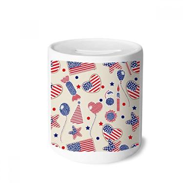 Imagem de DIYthinker Caixa de moedas de cerâmica com balão dos EUA, bandeira de coração e estrelas, porta-moedas