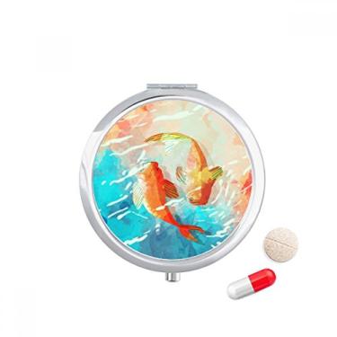 Imagem de Caixa de comprimidos Red Koi Fishes em aquarela estilo japonês, caixa de armazenamento de remédios