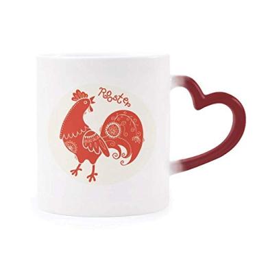 Imagem de Year Of Rooster Animal China Zodíaco Vermelho Caneca Sensível ao Calor Vermelho Mudança de Cor Caneca Grés
