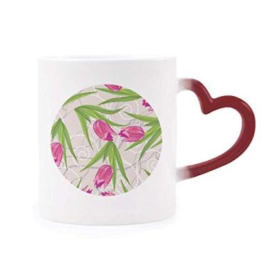 Imagem de Caneca de grés que muda de cor vermelha com flor de cravo, flor sensível ao calor