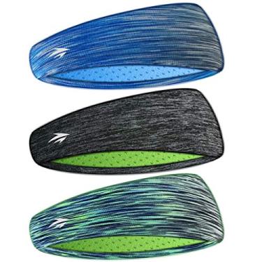 Imagem de Zollen Pacote com 3 faixas de cabelo masculinas para corrida, cross training, raquete, malhar (cinza, verde, azul)