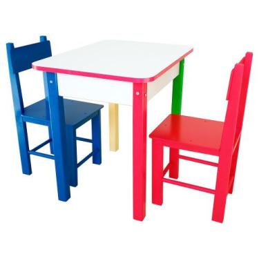 Imagem de Mesa Infantil De Madeira Colorida Com 2 Cadeira Para Criança - Carlu