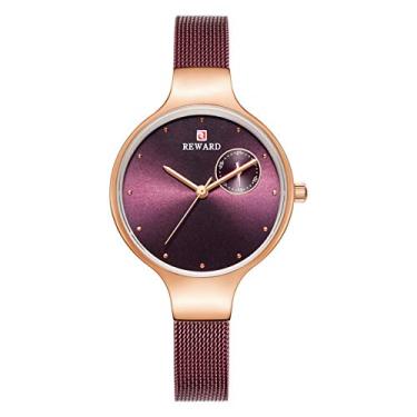 Imagem de Relógio de pulso feminino de quartzo japonês Reward com design de alça de aço inoxidável fina, simples e elegante, presente de moda para meninas, rosa
