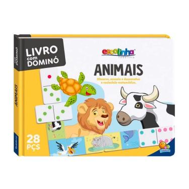 Imagem de Livro Infantil com Dominó Escolinha Animais 28 peças