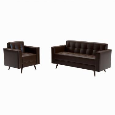 Imagem de Sofá para Escritório e Recepção 3 Lugares Vitrola Revestimento Sintético Marrom