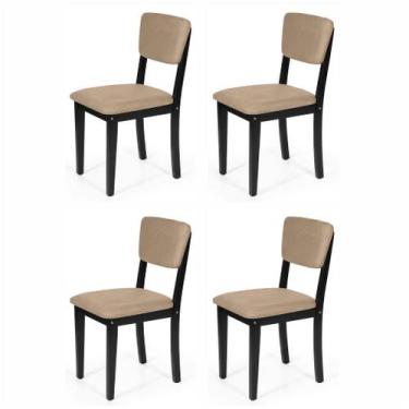 Imagem de Conjunto 4 Cadeiras De Jantar Estofada Em Madeira Maciça Ella Preto/Ma