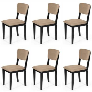 Imagem de Conjunto 6 Cadeiras De Jantar Estofada Em Madeira Maciça Ella Preto/Ma