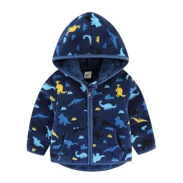 Imagem de Casaco de lã de sherp fofo de dinossauro infantil quente casaco de inverno com capuz e zíper para bebês meninos meninas, Azul escuro, 3-4 Anos