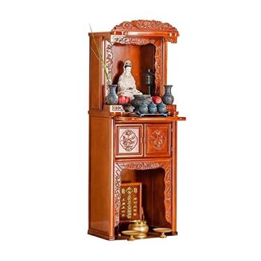 Imagem de Altar Budista Chinês Deus da Riqueza Armário Plataforma de Madeira Maciça Armário Doméstico Guan Gong Ancestral Guanyin Buda Plataforma Oferecendo Mesa Buda Nicho Buda Torre Santuário Buda Gabinete de Meditação Aba