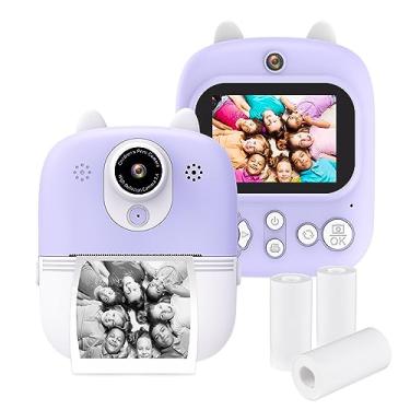 Imagem de Câmera instantânea multifuncional 3 em 1 Câmera de impressão instantânea infantil Tela IPS de 2,4 polegadas Lentes duplas 12MP 32GB de memória estendida com 3 rolos de papel de impressão e