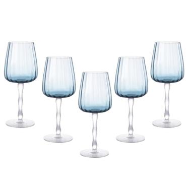 Imagem de CJ 6 TAÇAS DE CRISTAL VINHO OU AGUA ONDULADAS AZUL