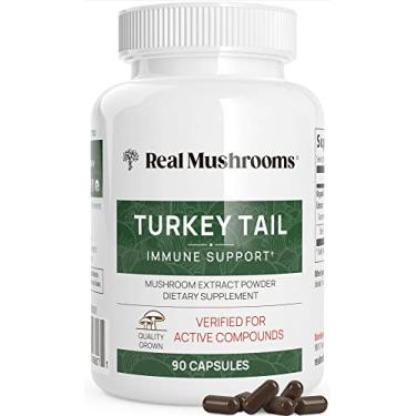 Imagem de Real Mushrooms Turkey Tail Capsules - Organic Mushroom Supplement with Potent Turkey Tail Mushroom Extract for Gut, Energy, Brain, & Immune Support - Vegan Mushroom Extract, Non-GMO, 90 Caps