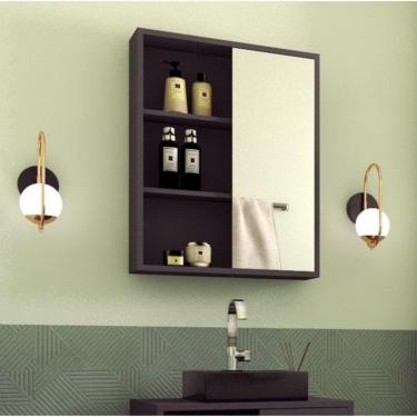 Imagem de Armário de Banheiro com Espelho 1 Porta de Correr 2 Preteleiras Julia Grafite