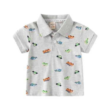 Imagem de Yueary Camiseta infantil para meninos e bebês verão manga curta desenho animado carro polo camiseta lapela botões infantil menino camisa casual top, Cinza, 100/2-3 Y