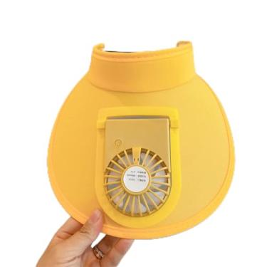 Imagem de KOSDFOGE Chapéu de Verão Infantil Algodão Com Ventilador USB Recarregável Aba Larga Viseira Solar para Viagem Praia(Yellow (The Fan Type))