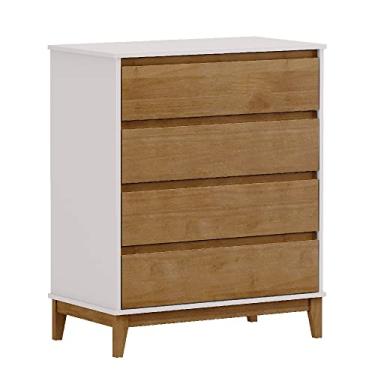 Imagem de Cômoda Gaveteiro Balcão Mdf Organizador Multiuso 4 Gavetas Quarto Marrom Madeira Off White Branco
