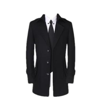 Imagem de ZMIN Casaco de lã de inverno masculino slim casaco casual térmico trench agasalho masculino jaqueta corta-vento, Preto, 3G