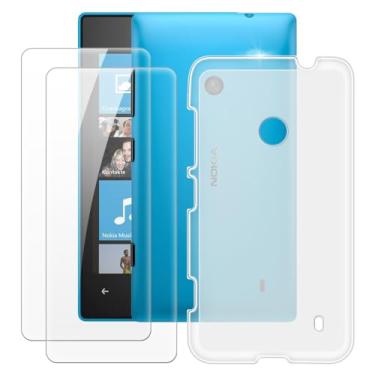 Imagem de MILEGOO Capa para Nokia Lumia 520 + 2 peças protetoras de tela de vidro temperado, capa de TPU de silicone macio à prova de choque para Nokia Lumia 521 (4 polegadas) branca
