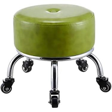 Imagem de Banco baixo redondo de couro PU com 5 rodas, estofamento de assento grosso, banco baixo doméstico multifuncional para pedicure e esfregar o chão, verde1