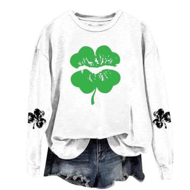 Imagem de Happy St Patrick'S Day Moletom feminino Shamrock Lucky Shirt Irish Clover Festival Camiseta de manga comprida, Branco, G