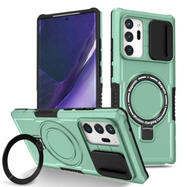 Imagem de Yarxiawin Capa magnética para Samsung Galaxy Note 20 Ultra com suporte preto para carregador sem fio, capa para celular Samsung Note 20 Ultra com protetor de lente de câmera à prova de choque (verde)