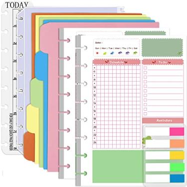Imagem de Rancco Recargas de agenda diária júnior, 180 páginas, inserções de papel para fichário de meia letra com 8 furos com abas de índice, divisórias de índice, bolso de folhas soltas, régua para Circa,
