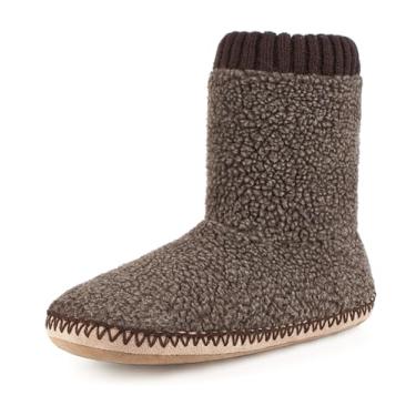 Imagem de cosyone1997 Chinelos masculinos aconchegantes para uso interno, sapatos felpudos com solas antiderrapantes, meias de mocassim macias e quentes, presentes de inverno exclusivos para o Natal, Marrom,