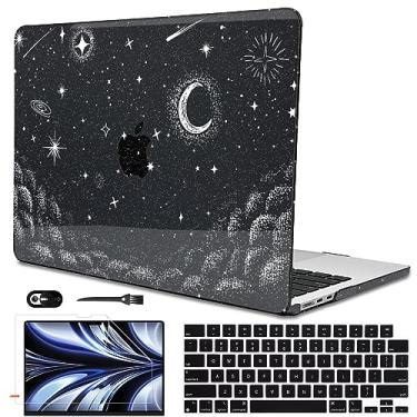 Imagem de LCMOCICO Capa para MacBook Air de 13,6 polegadas 2022, 2023, 2024, 2025, M4, A3240, M3, A3113, M2, A2681, capa, capa rígida de plástico com estampa preta com glitter para Mac Air 13,6 2025, estrelas e