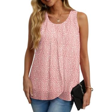 Imagem de IWOLLENCE Blusa feminina de verão, sem mangas, de chiffon, com duas camadas, solta, gola redonda, camisas casuais, 24 rosa pêssego manchado, G