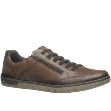 Imagem de Sapatênis Masculino Pegada Plus Size Couro Anilina Marrom Pinhão Elástico Zíper