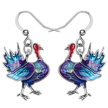 Imagem de DALANE Brincos de peru de liga de esmalte de Ação de Graças, joias de galinha, joias para mulheres, meninas, pingentes, 25mm x 20mm, Zinco, Sem pedra preciosa