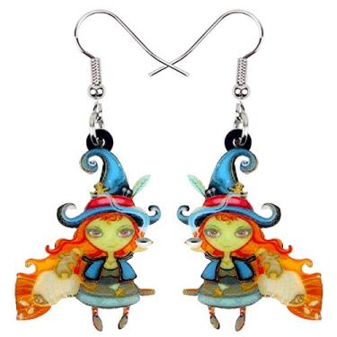 Imagem de DALANE Brincos engraçados de bruxa de vassoura de acrílico para o Dia das Bruxas, pingentes de joias, presentes para mulheres e meninas, 31mm x 33mm, Acrílico, Sem pedra preciosa