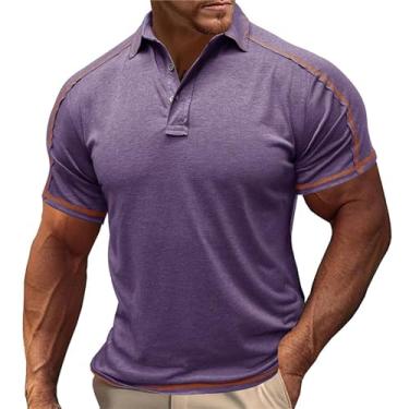 Imagem de NJNJGO Camisa polo masculina manga curta gola 3 botões slim fit camiseta clássica, Puple, XXG