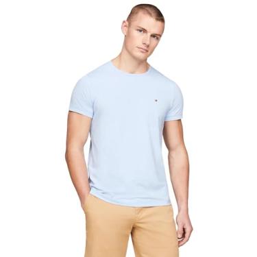 Imagem de Tommy Hilfiger Camiseta masculina gola redonda, modelagem clássica, manga curta, cor lisa, Azul romântico., P