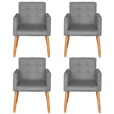 Imagem de Kit 4 Poltronas Decorativa para Sala de Estar Recepção Sala de Espera estofada pés palito madeira MOBLAN Decor (Cinza)