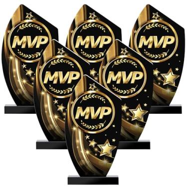 Imagem de Loetere 6 peças MVP Trophy 19.5 cm acrílico Most Valuable Player Trophy Award Plaque Gold Black MVP Trophy Prizes Cup MVP Trophy Medalhas de Troféu para Futebol Basquete Futebol Softball (Estilo