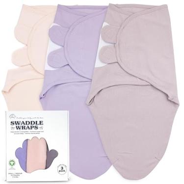 Imagem de Bublo Baby Cueiros para recém-nascidos – Pacote com 3 cueiros infantis de 0 a 3 meses – Saco de dormir ajustável – Algodão orgânico macio para um sono seguro e aconchegante (rosa bebê-lavanda)