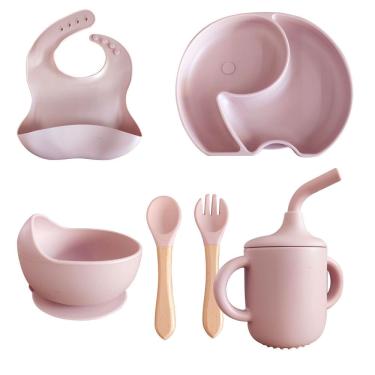 Imagem de Conjunto Introdução Alimentar Para Bebê De Silicone 6 Peças Prato Talheres copo Bowl e...
