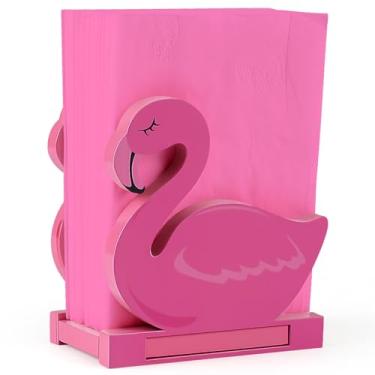 Imagem de Porta-guardanapos flamingo para mesas dispensador de lenços de flamingo de madeira de verão suporte de guardanapo de coquetel rosa casa de fazenda suporte de guardanapo moderno de verão vintage