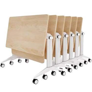 Imagem de Folding conference table Mesa de conferência dobrável retangular, 6 peças, mesas para seminários, escritório, sala de reuniões, mesa de madeira com tampo articulado(27.6x23.6x29.5in)