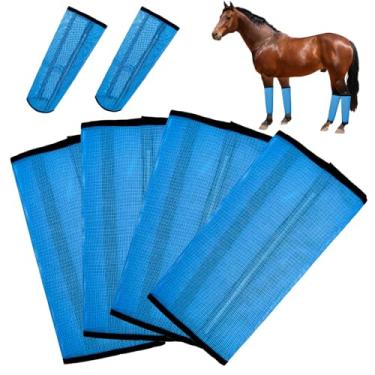 Imagem de Zaruatu Conjunto de 4 botas de mosca para cavalos para cavalos, conjunto de 4 botas de pônei, evitando moscas e picadas de mosquitos, leggings respiráveis, macias e confortáveis (azul)