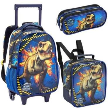 Imagem de Kit Mochila Rodinhas Infantil Lancheira Estojo Dinossauro Escolar Seanite-Masculino