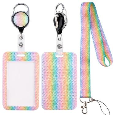 Imagem de Cordão de sereia com glitter para mulheres e clipe retrátil de carretel para escola, crianças, adolescentes, meninas, chaveiro para chaves