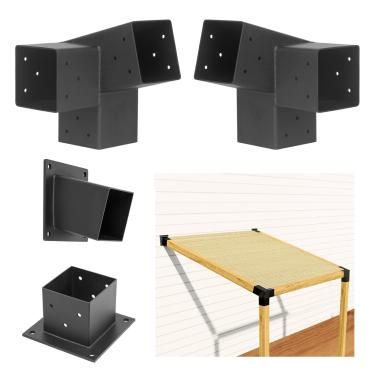 Imagem de NATUREIN Kit de pérgola, suporte de pérgula de teto inclinado de 15°, suportes de pérgola de 3 vias para vigas de madeira de 10 x 10 cm (reais 8,9 cm x 9 cm), kit de base de poste DIY para gazebo,