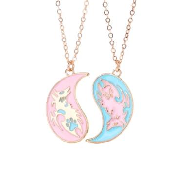 Imagem de LittleFathand Colar Yin Yang, Best Friends BFF, pingente, desenho animado, gota de óleo, lobo, gargantilha para mulheres, homens, joias da amizade, presente, 2 peças, Zinco, Sem Pedra Preciosa