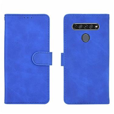 Imagem de Capa para LG K61, capa para LG Q61, carteira carteira flip dinheiro compartimentos para cartão de identificação de crédito suporte de couro PU clipe magnético capa para celular LG K61/LG Q61 (azul)