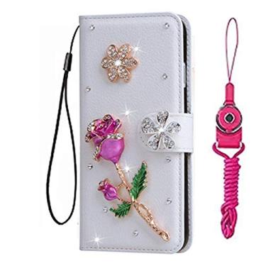 Imagem de Capa para celular Sharp AQUOS Simple Sumaho 6, carteira de couro brilhante feita à mão e alça de pescoço [suporte] [fecho magnético] para Sharp AQUOS Simple Sumaho 6 capa de telefone (tamanho 16)