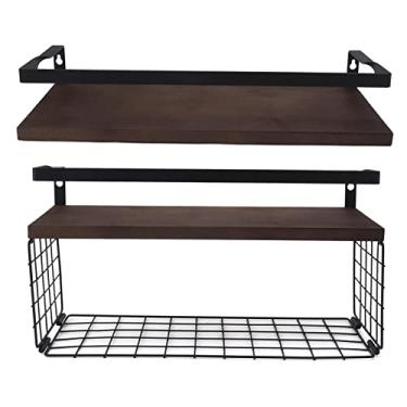 Imagem de PRATELEIRAS DE ARMAZENAMENTO MONTADAS NA PAREDE DE FIO DE METAL RÚSTICO PARA COZINHA, ESCRITÓRIO, DECORAÇÃO DE CASA